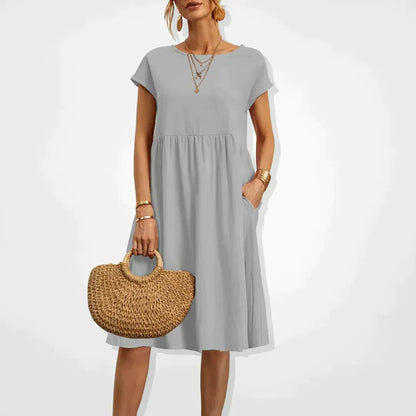 Damen Sommerkleid Kurzarm mit Taschen