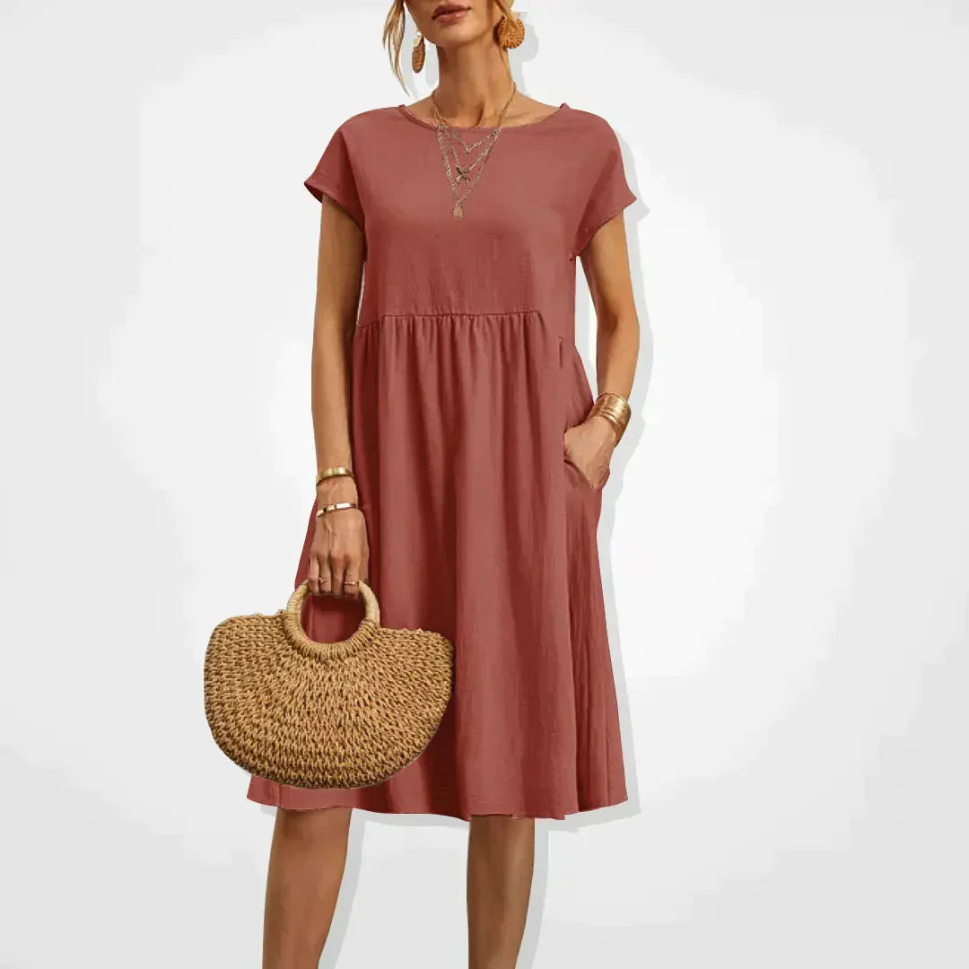 Damen Sommerkleid Kurzarm mit Taschen