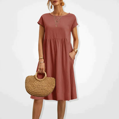 Damen Sommerkleid Kurzarm mit Taschen