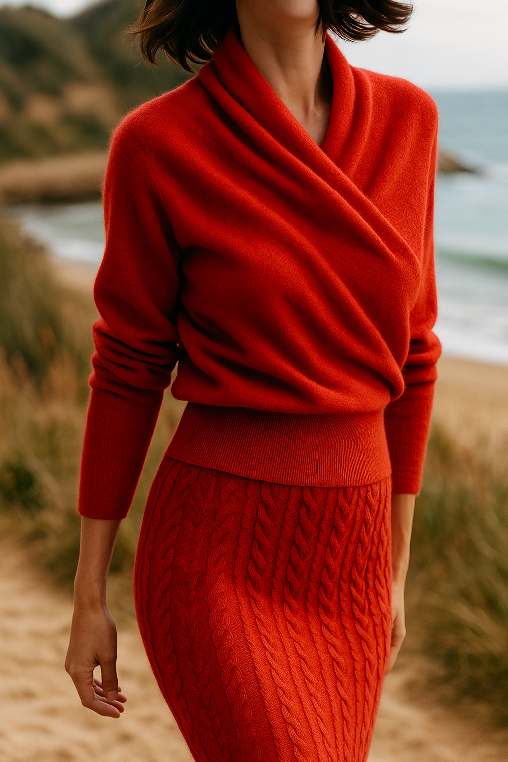 Damen Wickelpullover Elegantes Überkreuz-Design