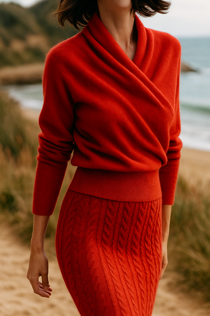 Damen Wickelpullover Elegantes Überkreuz-Design