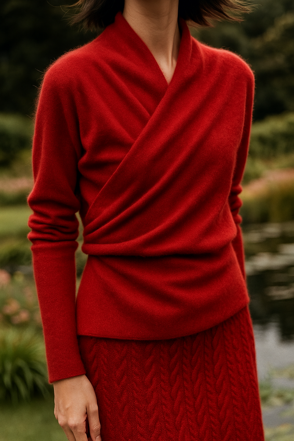 Damen Wickelpullover Elegantes Überkreuz-Design