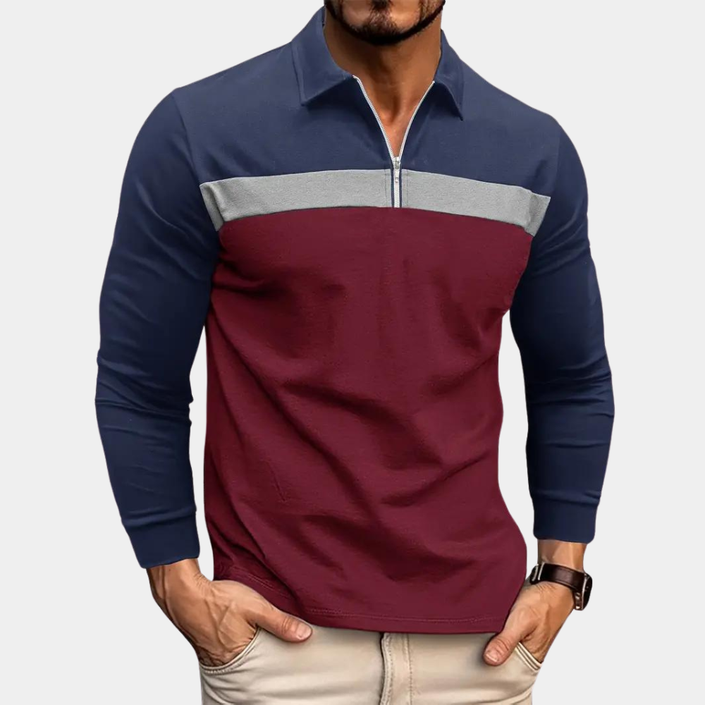 Herren Langarm-Poloshirt Kragen Viertelreißverschluss Weiß - Norvielle