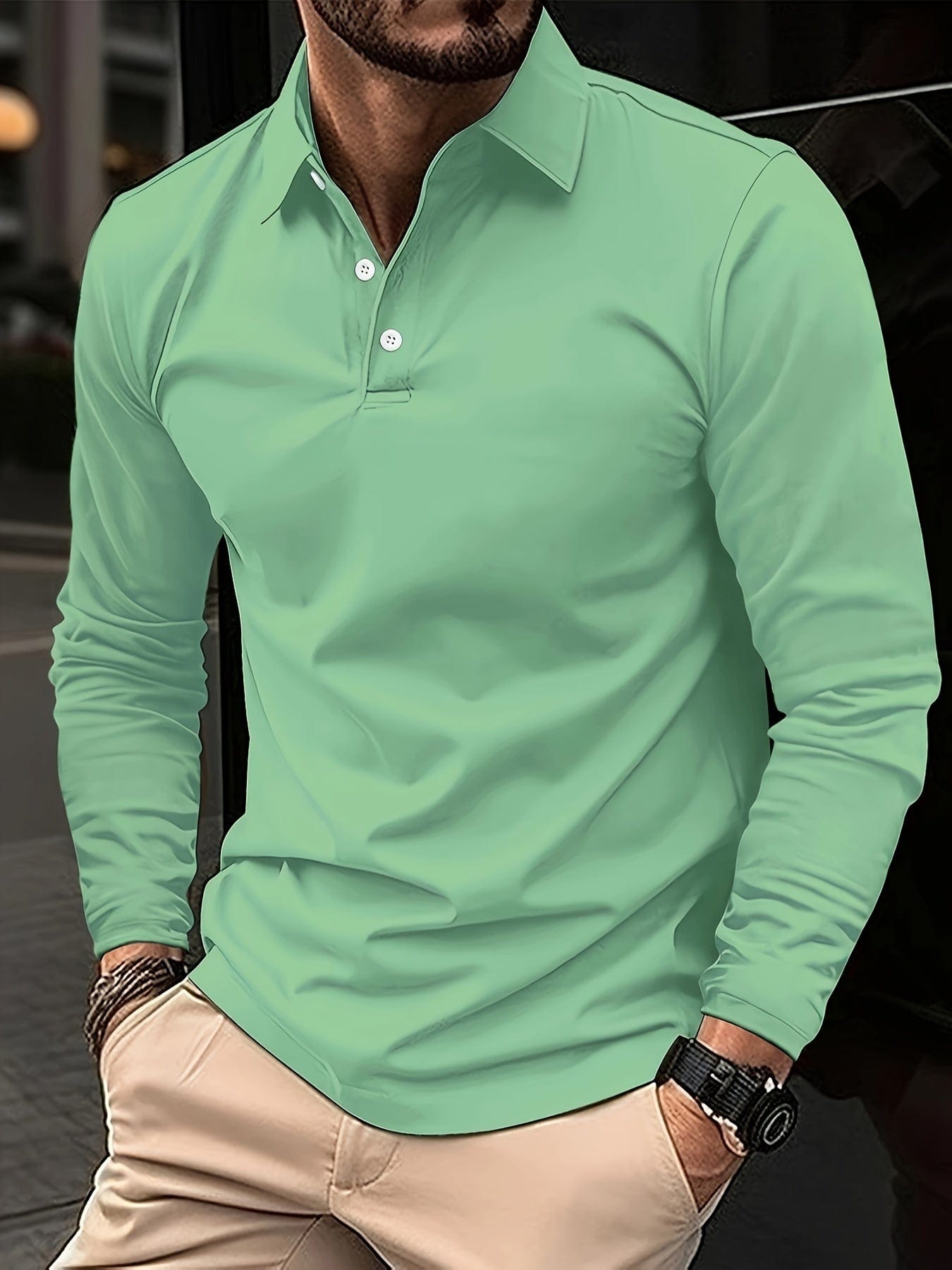 Männer Langarm-Poloshirt Kragen Knopfleiste - Norvielle