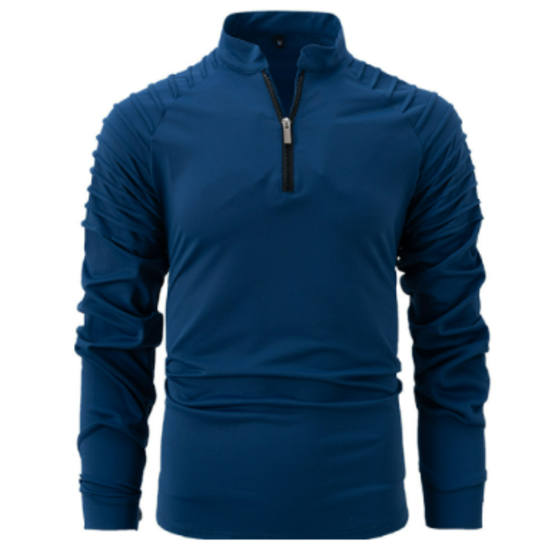 Langarm-Poloshirt – Viertelreißverschluss – Einfarbig – Pullover mit halbem Reißverschluss – Langarm-T-Shirt für Herren-Dunkelblau-S-Chaps Herrenmode