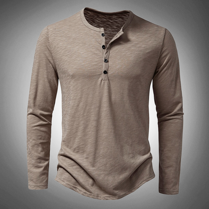 Herren Langarm-T-Shirt Baumwolle Viertelknopfleiste Einfarbig - Norvielle