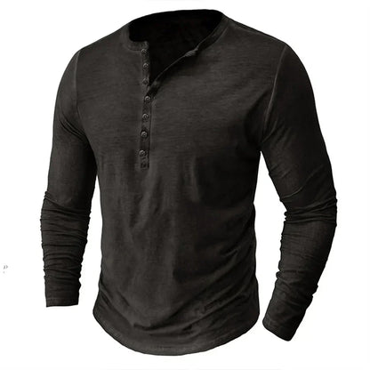 Langarm-T-Shirt – Halbknopfleiste – Pullover – Henley-Shirt – Herrenhemd-Dunkelgrau-S-Chaps Herrenmode