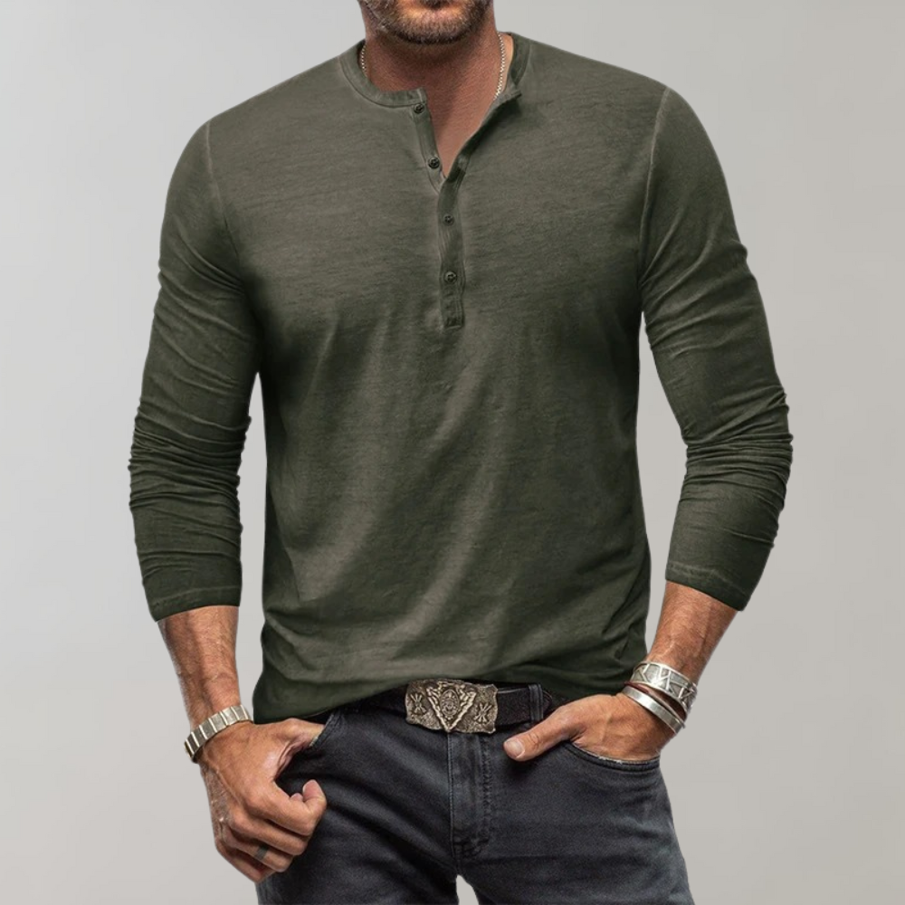 Herren Langarm-T-Shirt Viertelknopfleiste - Norvielle