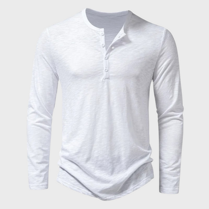 Langarm-T-Shirt - Langarm-Shirt mit Viertelknopfleiste für Männer-Weiß-S-Chaps Herrenmode