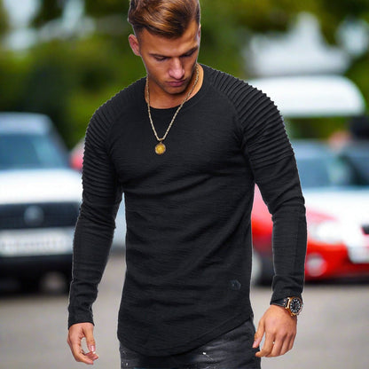 Herren Langarm-T-Shirt Rundhalsausschnitt Baumwolle Weiß - Norvielle