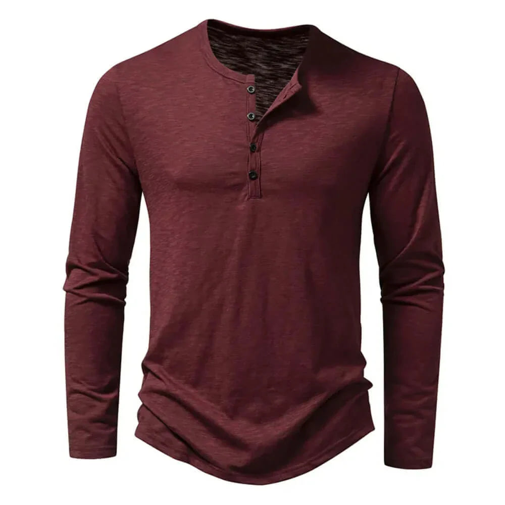 Männer Langarm-T-Shirt Viertelknopf Leicht Baumwolle Weiß - Norvielle