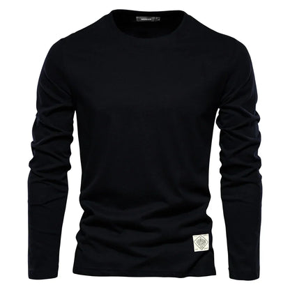 Langarm-T-Shirt | Rundhalsausschnitt | Einfarbig | Langarm-Weste | Herrenbekleidung-Schwarz-S-Chaps Herrenmode