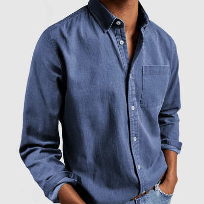 Langarmhemd | Regular Fit | Hemd mit Kragen | Hemd mit Knopfleiste | Herrenhemd-Blau-S-Chaps Herrenmode