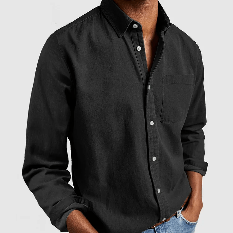 Langarmhemd | Regular Fit | Hemd mit Kragen | Hemd mit Knopfleiste | Herrenhemd-Schwarz-S-Chaps Herrenmode