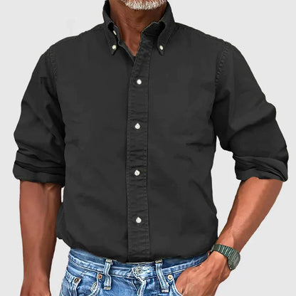 Langärmliges Hemd – Lässig – Mit Kragen – Knopfleiste – Herrenhemden-Schwarz-S-Chaps Herrenmode
