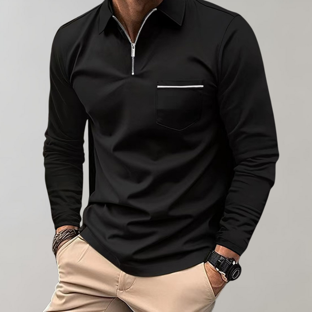 Herren Poloshirt Langärmlig Mit Kragen Viertelreißverschluss - Norvielle
