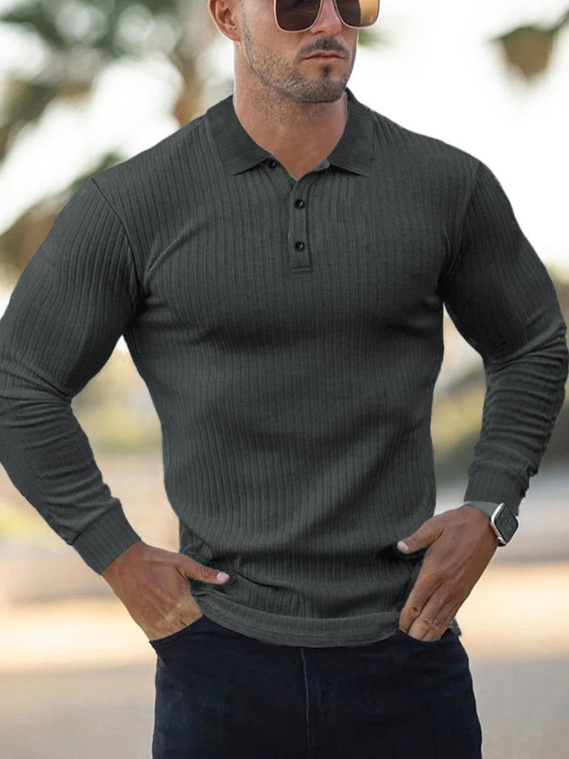 Herren Polo Slim Fit Langarmshirt Stretch