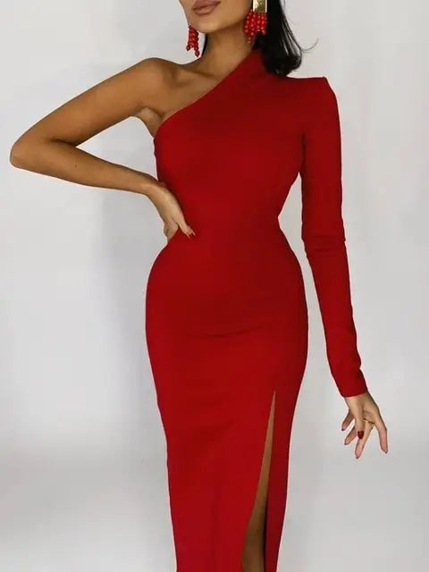 Elegantes Damenkleid mit einer Schulter Schwarz - Norvielle