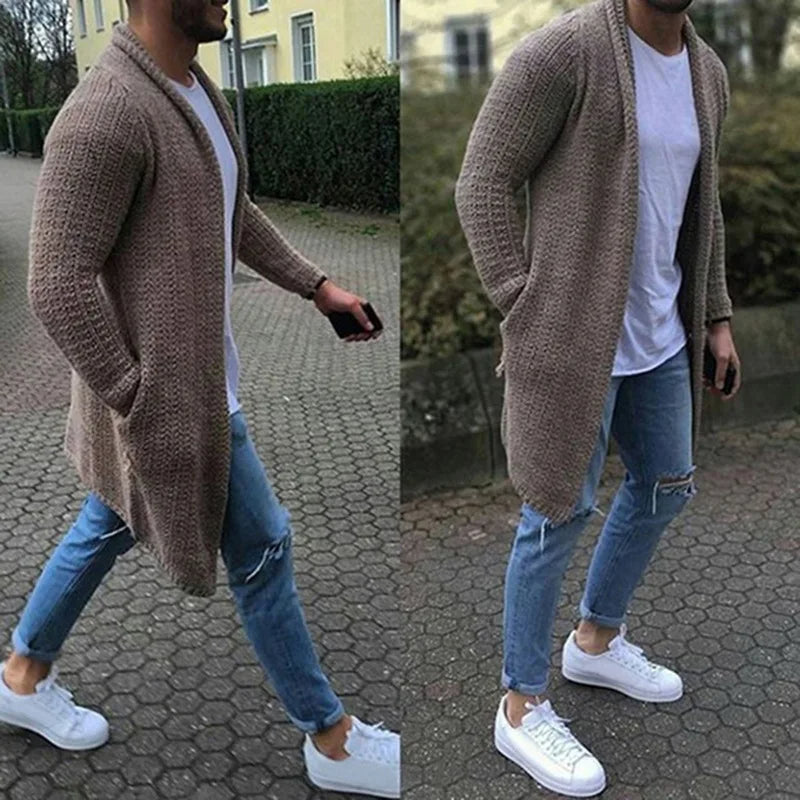 Herren Strickjacke Lang Warm Offen Schwarz - Norvielle