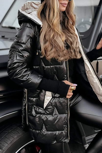 Damen Wintersteppjacke Lang Warm Leicht Windabweisend