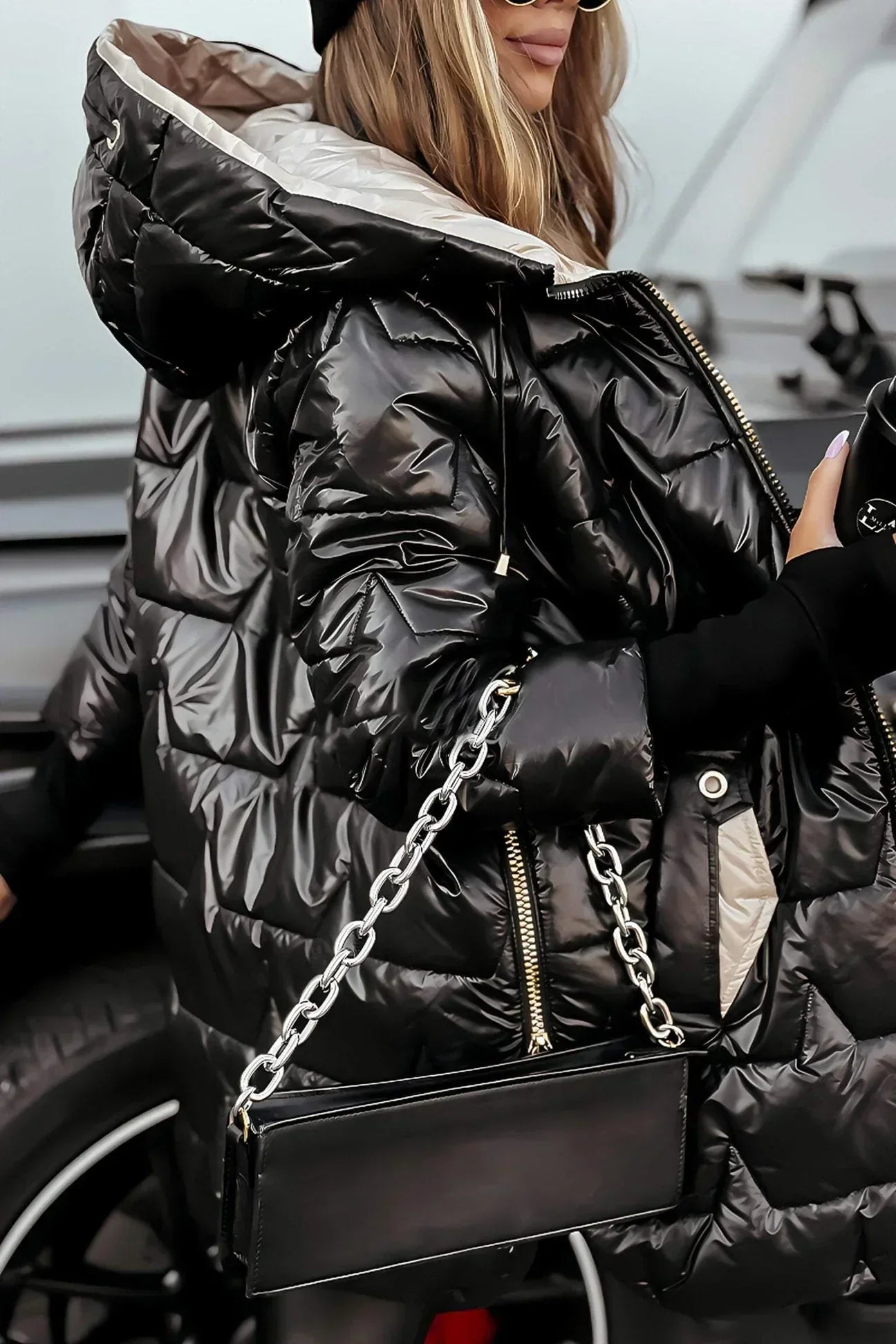 Damen Wintersteppjacke Lang Warm Leicht Windabweisend