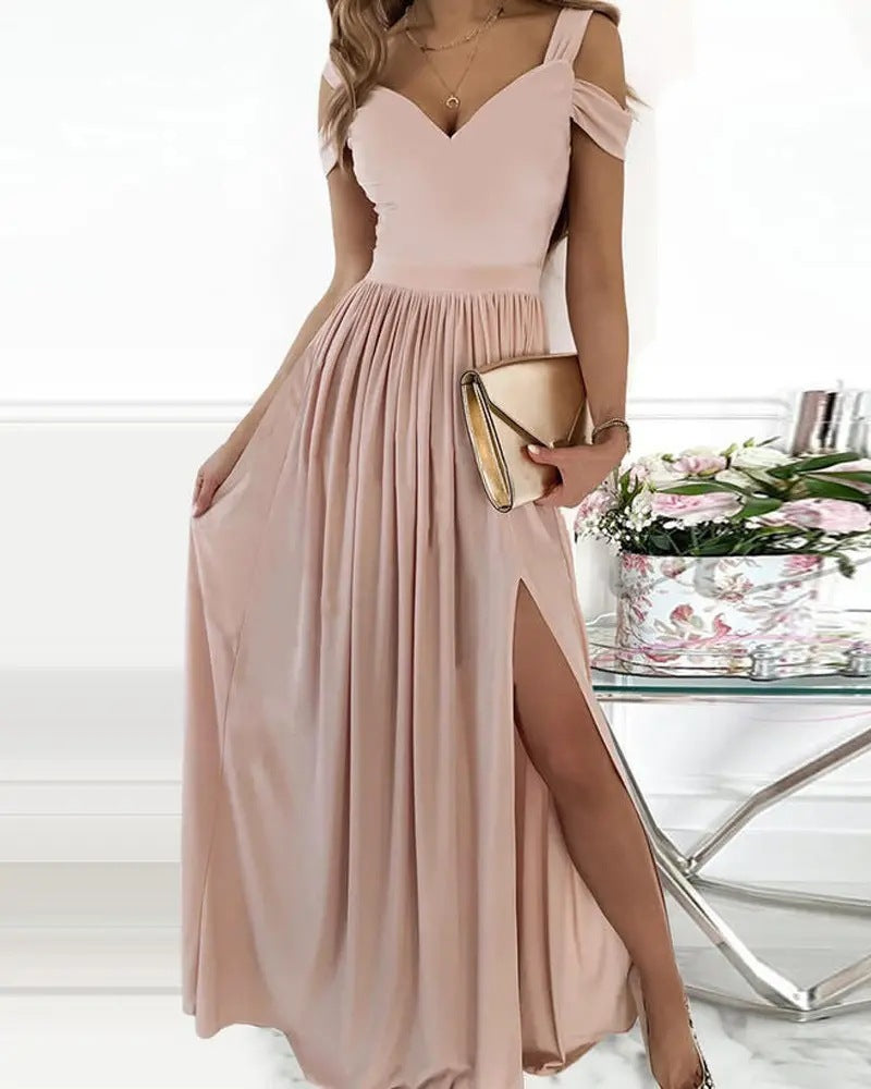 Norvielle Damen Boho-Kleid Spaghettiträger Schlitz Lang - Norvielle