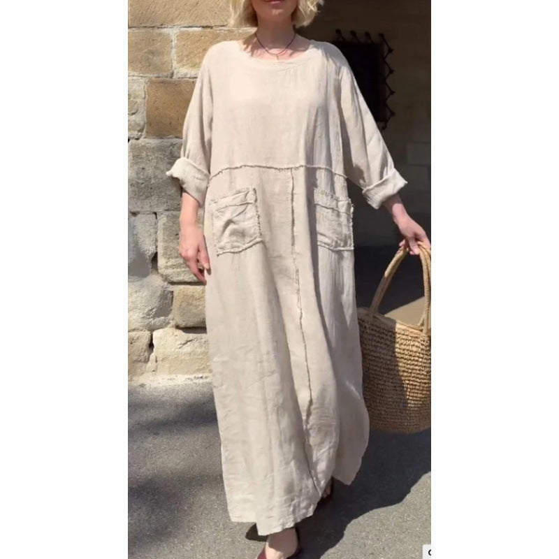 Langes, lässiges Plisseekleid mit langen Ärmeln von Elarova