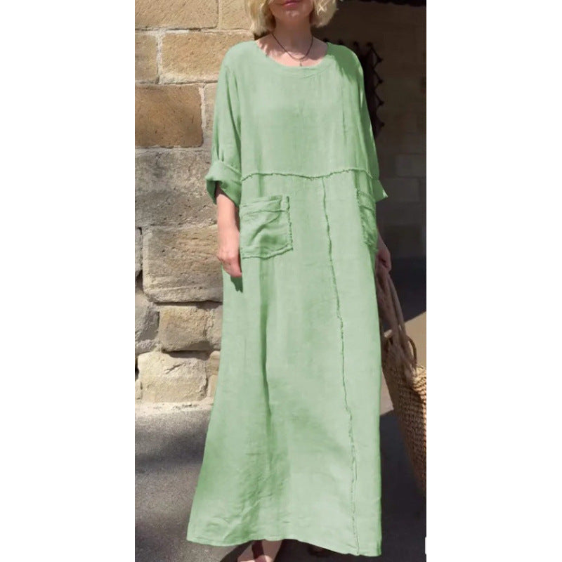 Langes, lässiges Plisseekleid mit langen Ärmeln von Elarova