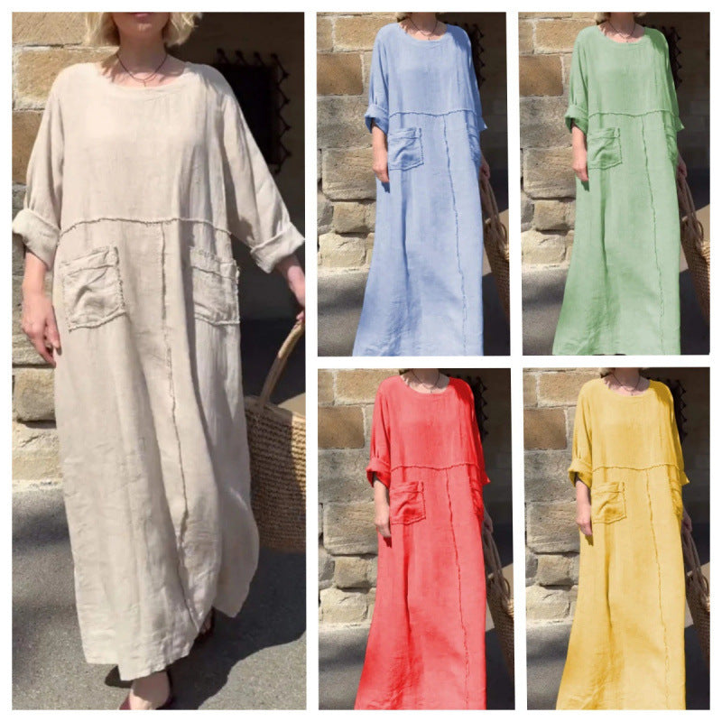 Norvielle Damen Plisseekleid Langes Kleid Langärmlig - Norvielle
