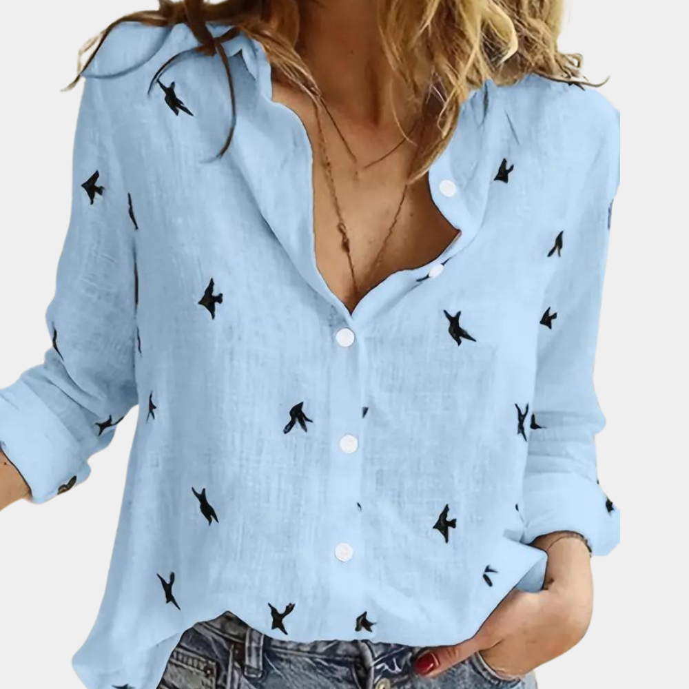Damenbluse Schwalbenmuster Bluse aus Baumwolle Weiße Bluse - Norvielle