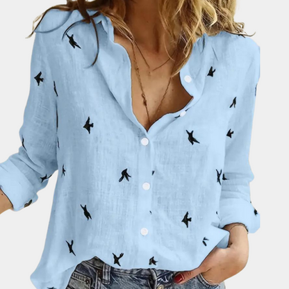Damenbluse Schwalbenmuster Bluse aus Baumwolle Weiße Bluse - Norvielle
