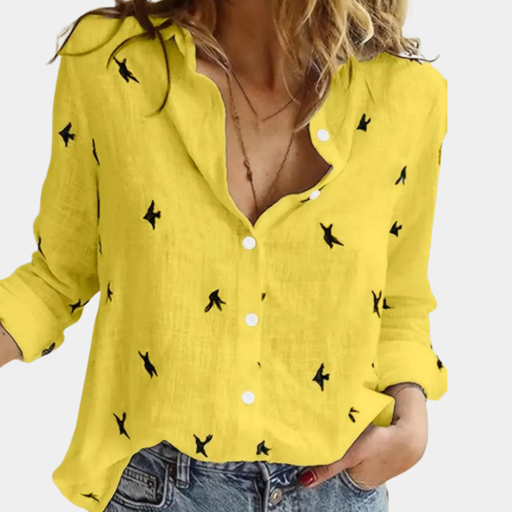 Damenbluse Schwalbenmuster Bluse aus Baumwolle Weiße Bluse