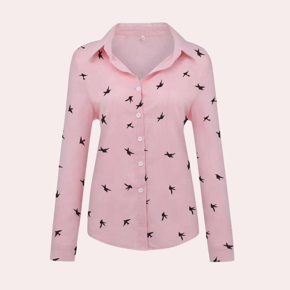 Damenbluse Schwalbenmuster Bluse aus Baumwolle Weiße Bluse