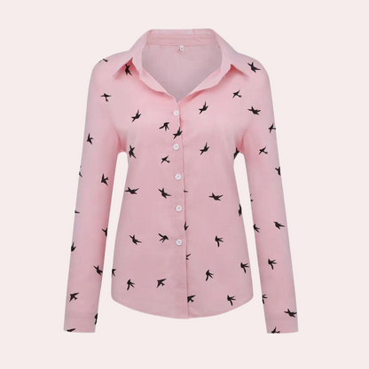Damenbluse Schwalbenmuster Bluse aus Baumwolle Weiße Bluse