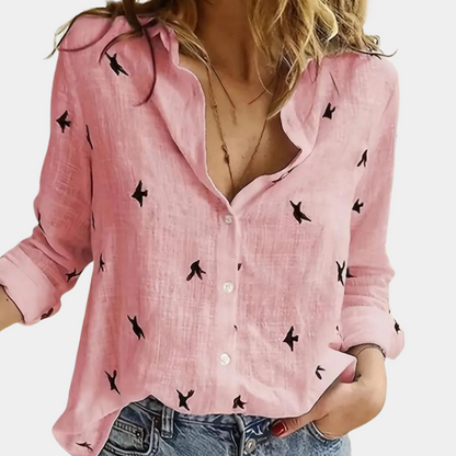 Damenbluse Schwalbenmuster Bluse aus Baumwolle Weiße Bluse