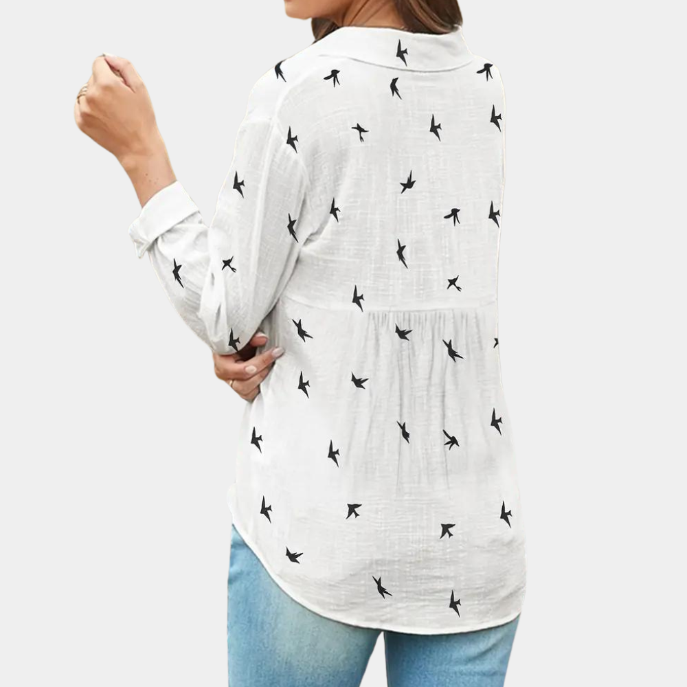 Damenbluse Schwalbenmuster Bluse aus Baumwolle Weiße Bluse