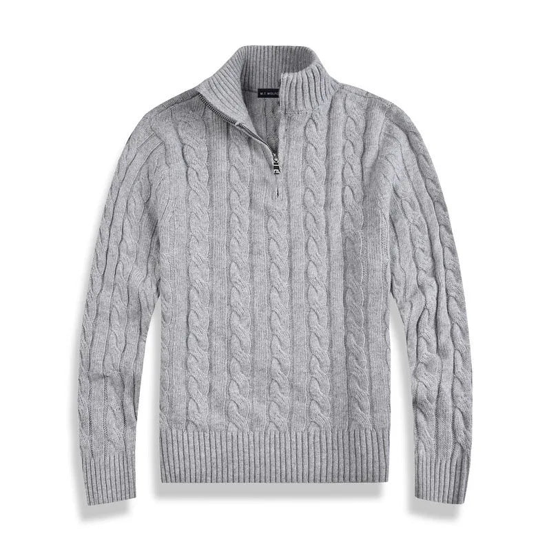 Herren Pullover Halbzip Rippbündchen Hochkragen