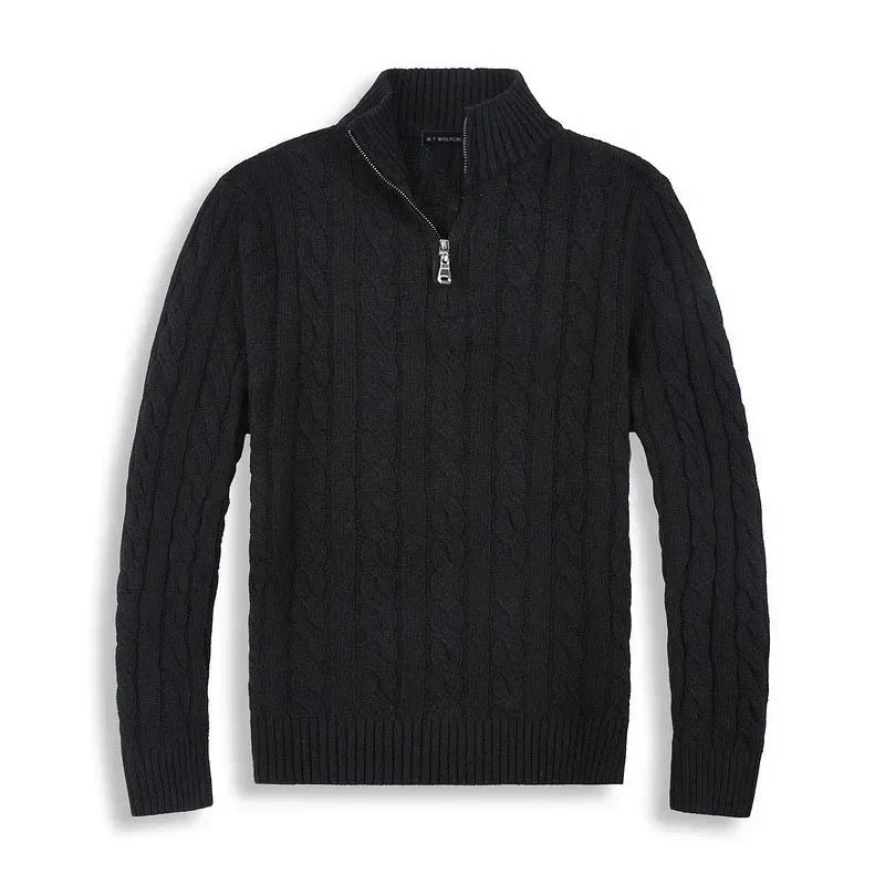 Herren Pullover Halbzip Rippbündchen Hochkragen