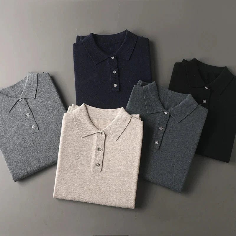 Herren Polo Shirt Langarm Klassisch Weiß