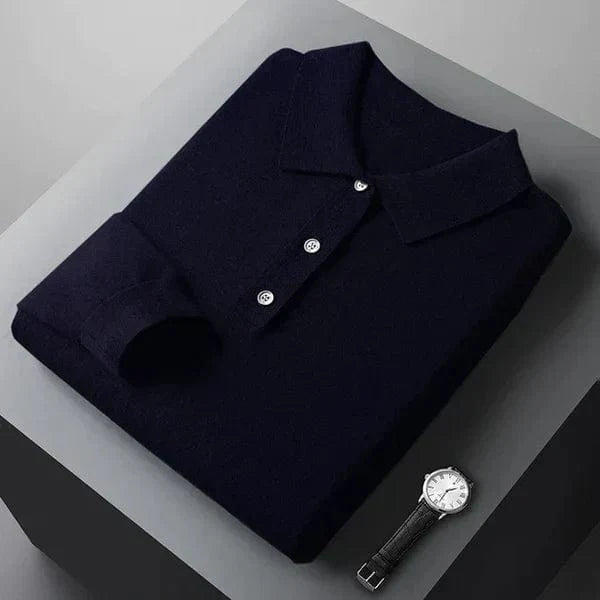Herren Polo Shirt Langarm Klassisch Weiß