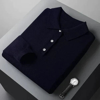 Herren Polo Shirt Langarm Klassisch Weiß