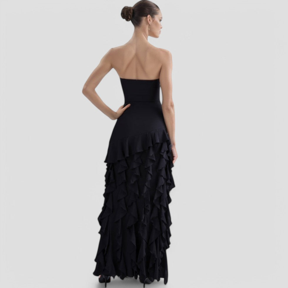 Norvielle Damen Ärmelloses Rüschenkleid Elegantes Schwarz - Norvielle