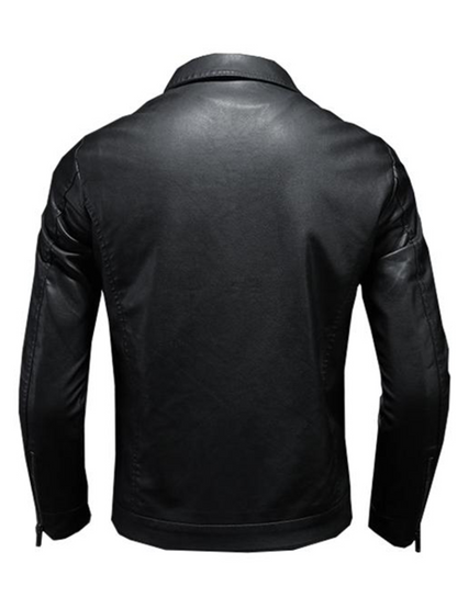 Männer Lederbikerjacke Bequem Schwarz - Norvielle