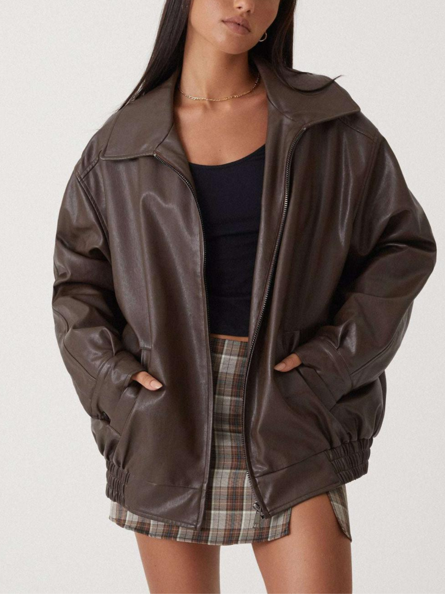Norvielle Damen Lederjacke Oversized Winter