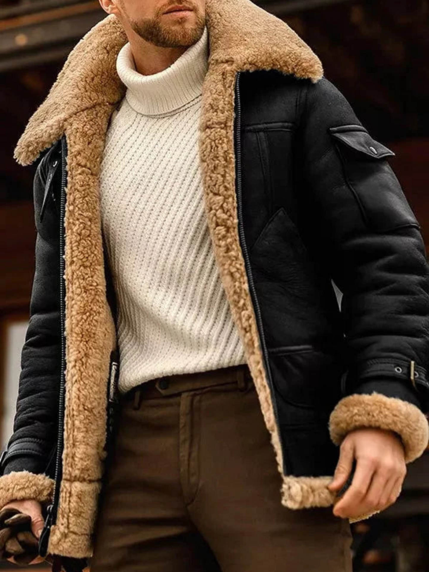 Herren Lederjacke Reguläre Passform