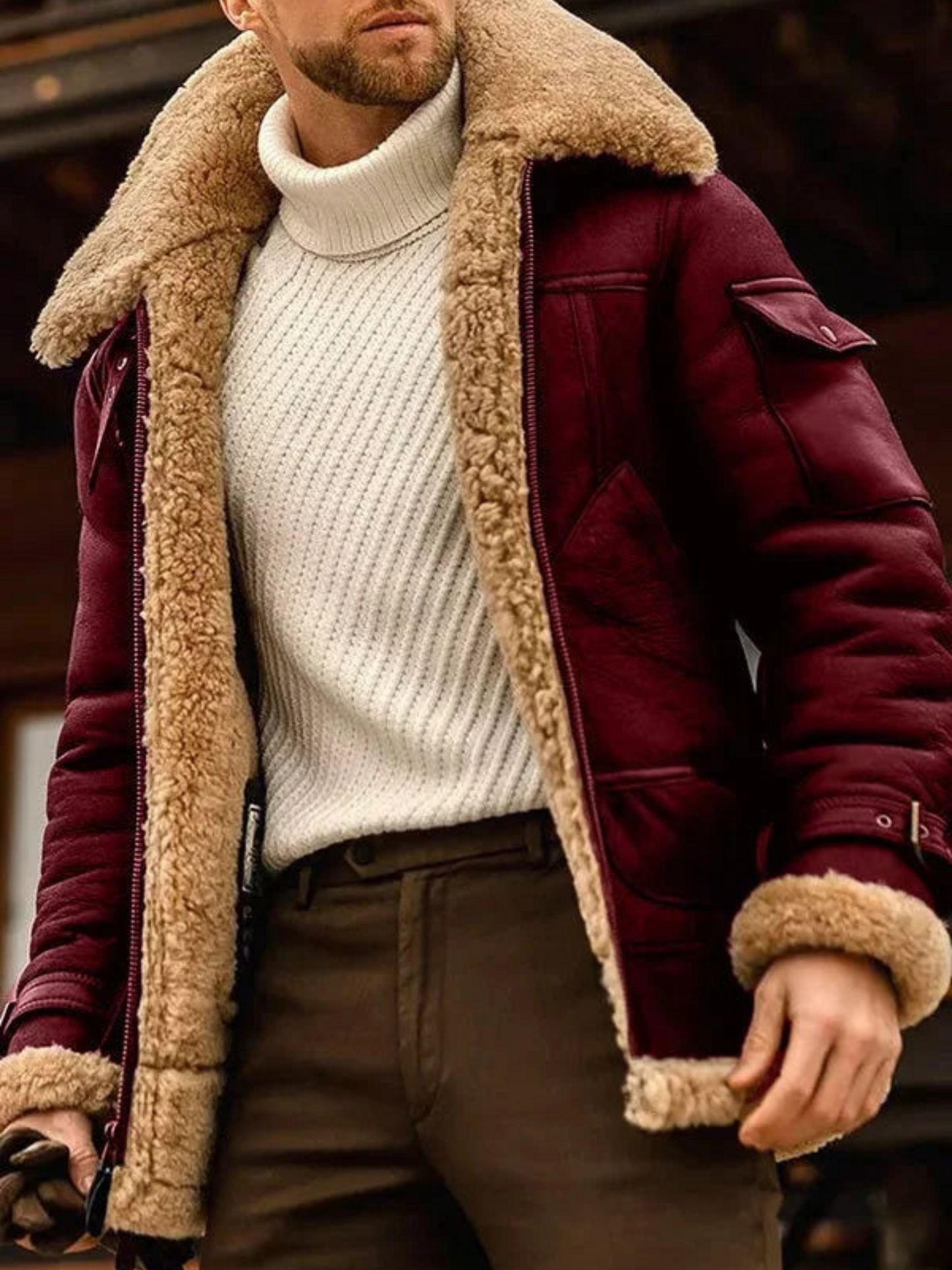 Herren Lederjacke Reguläre Passform