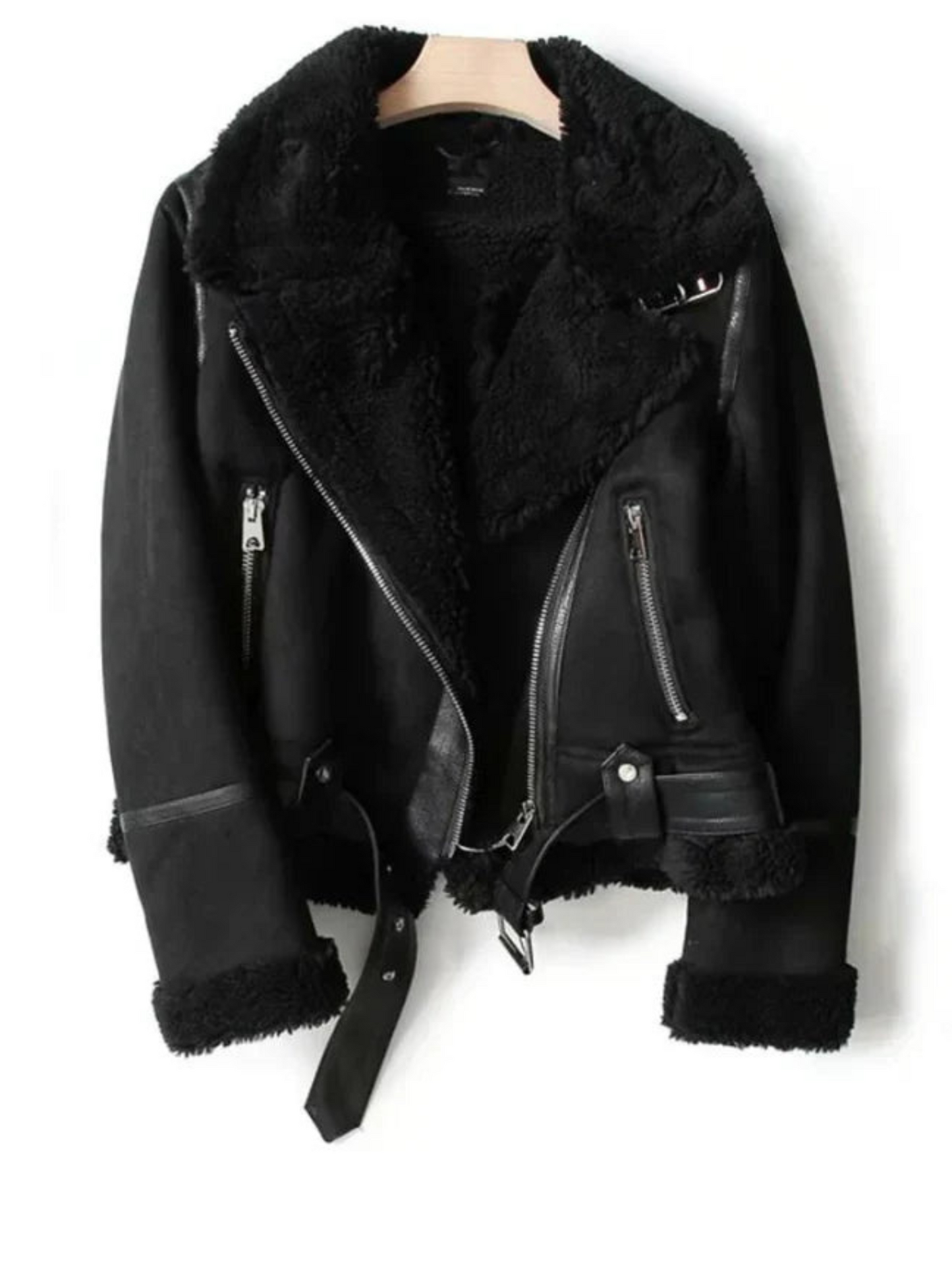 Damen Lederjacke Sherpa-Futter