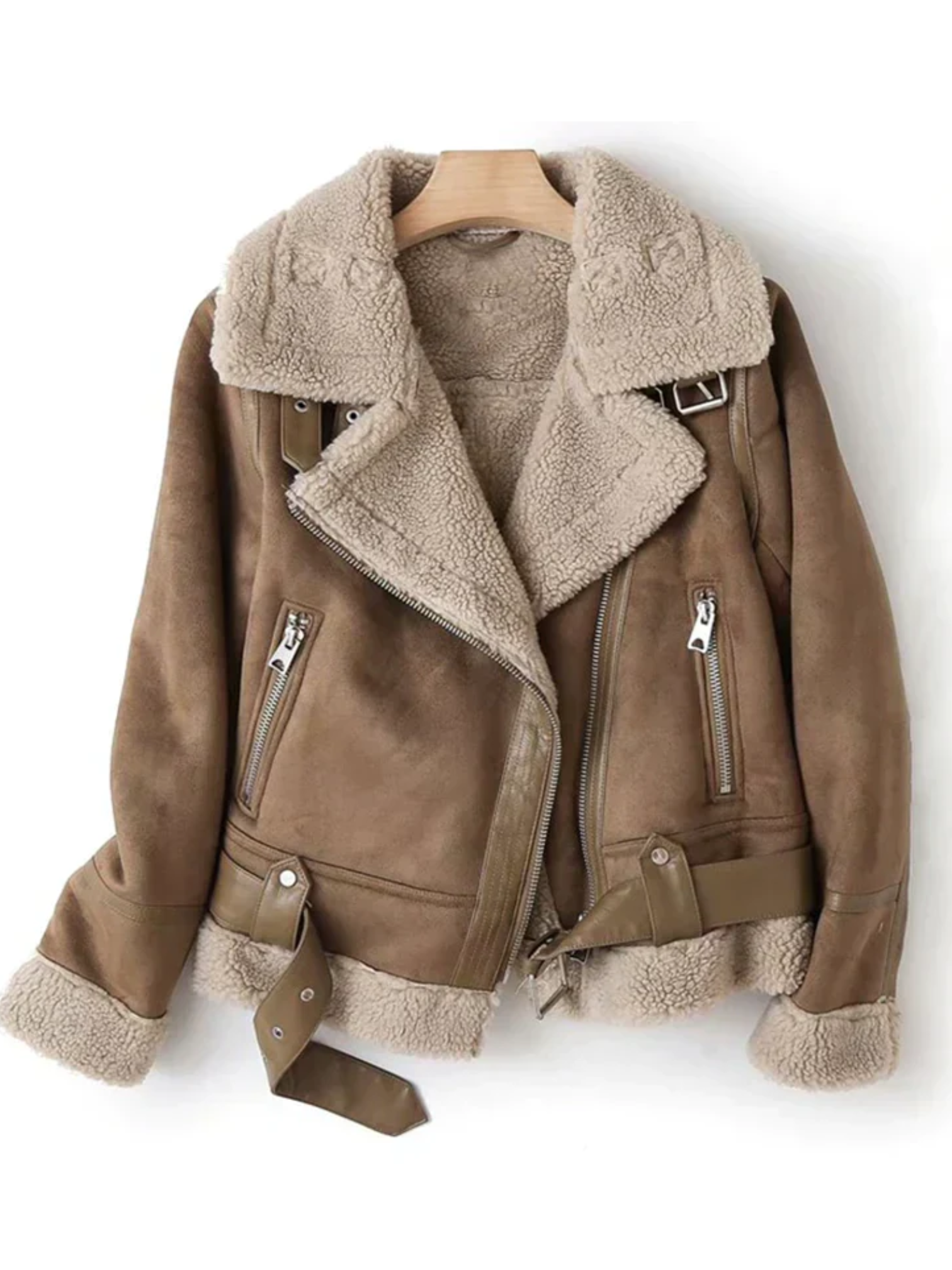 Damen Lederjacke Sherpa-Futter Schwarz - Norvielle