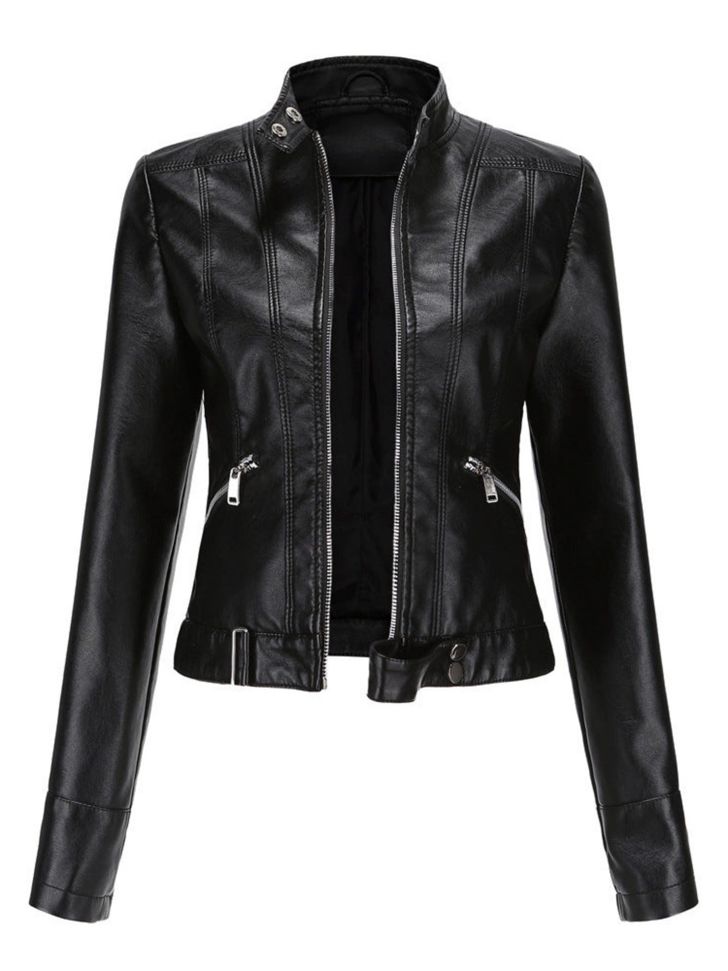Damen Lederjacke Taillierter Schnitt Schwarz - Norvielle