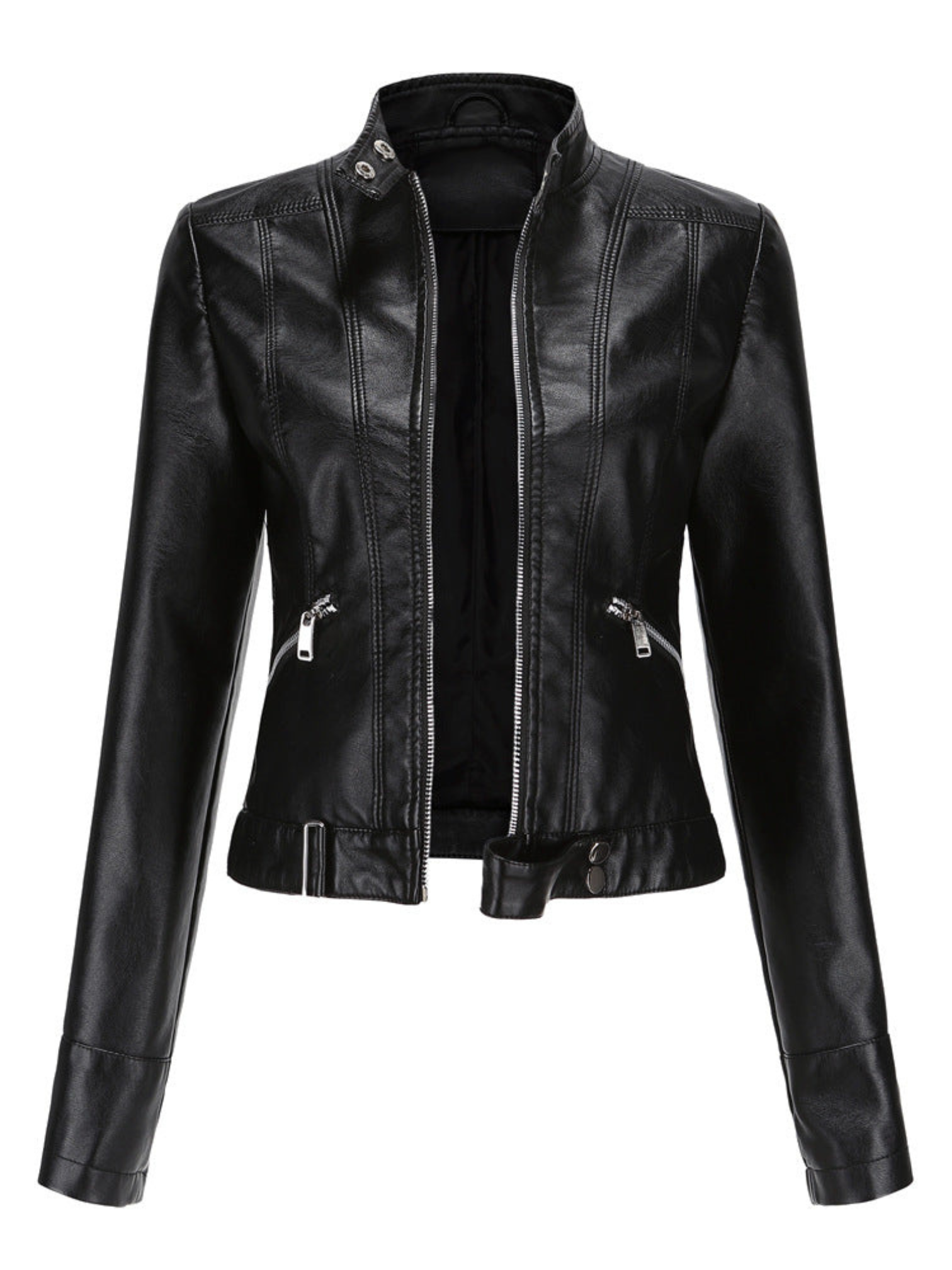 Damen Lederjacke Taillierter Schnitt Schwarz - Norvielle